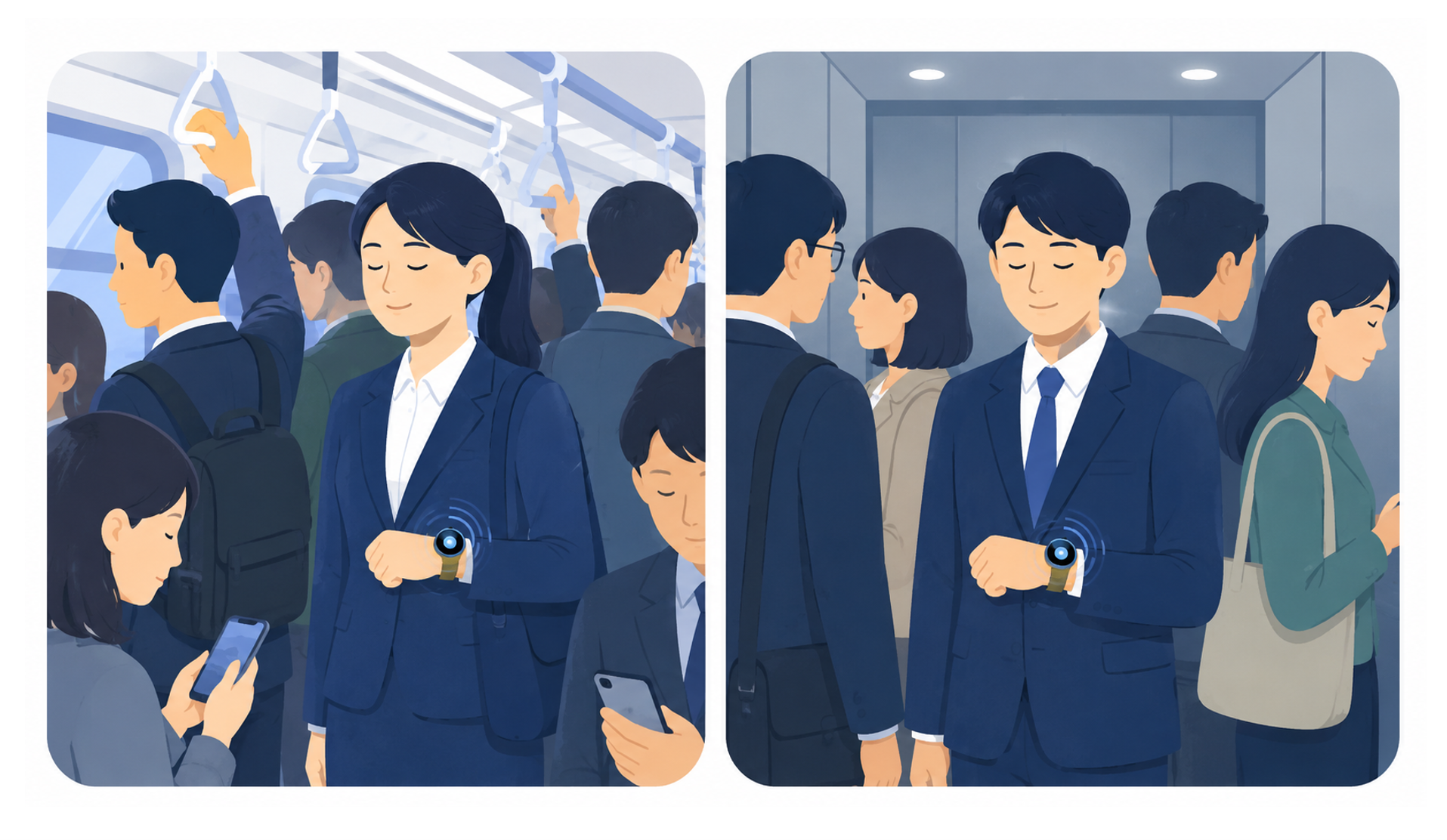 移動中にスマートウォッチを装着している人物